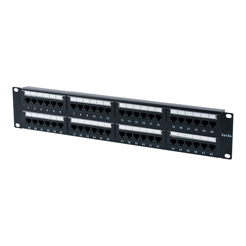 Bảng vá lỗi 48 cổng không được che chắn 19 inch 2U Cat5e (IDC mục đích kép; có chèn bìa cứng nhựa) SP-3204D48-C5E